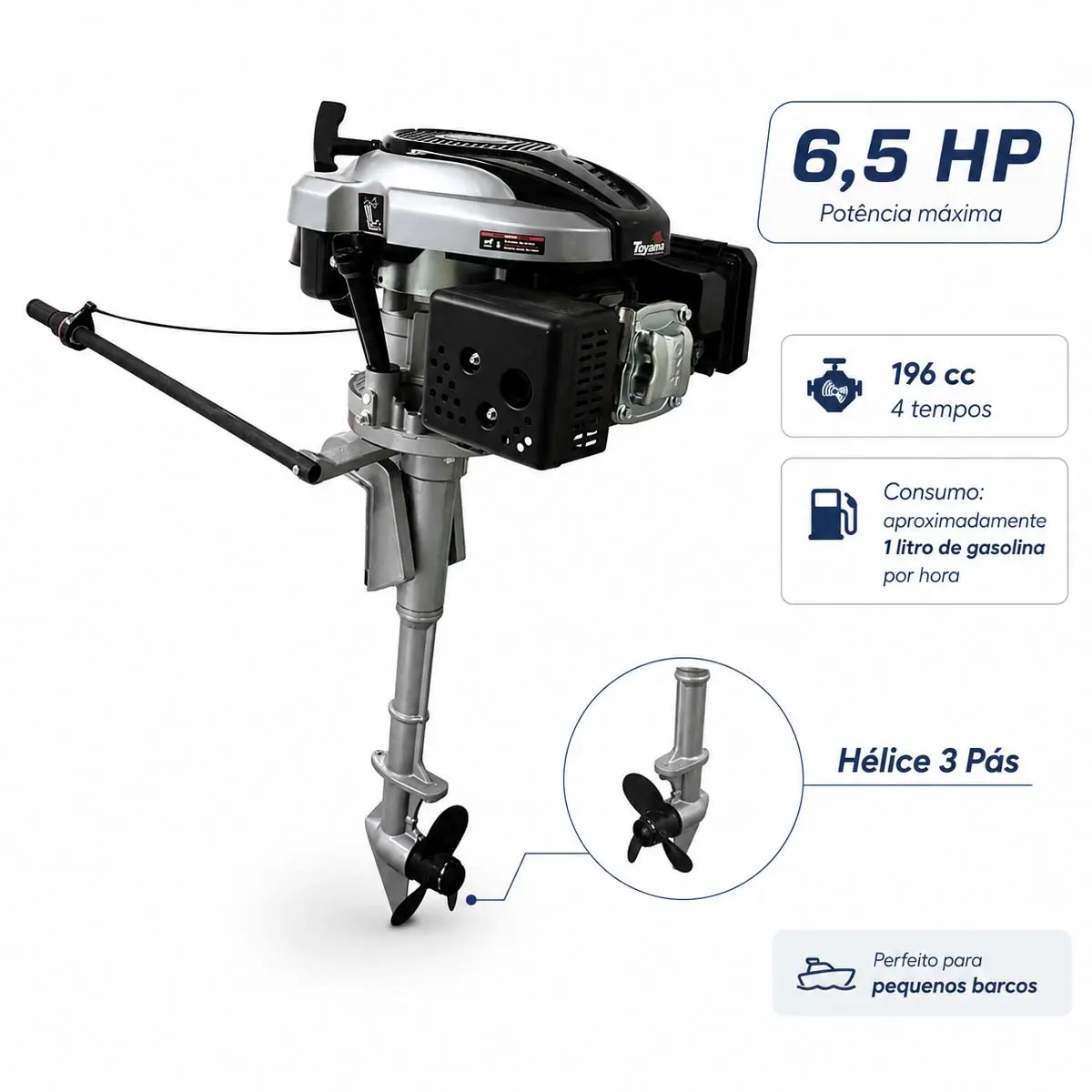 Rabeta Vertical com Motor a Gasolina Toyama 6,5 cv TE65V1-HF