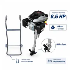 Rabeta Vertical com Motor Toyama 6,5 cv e Carrinho para Transporte