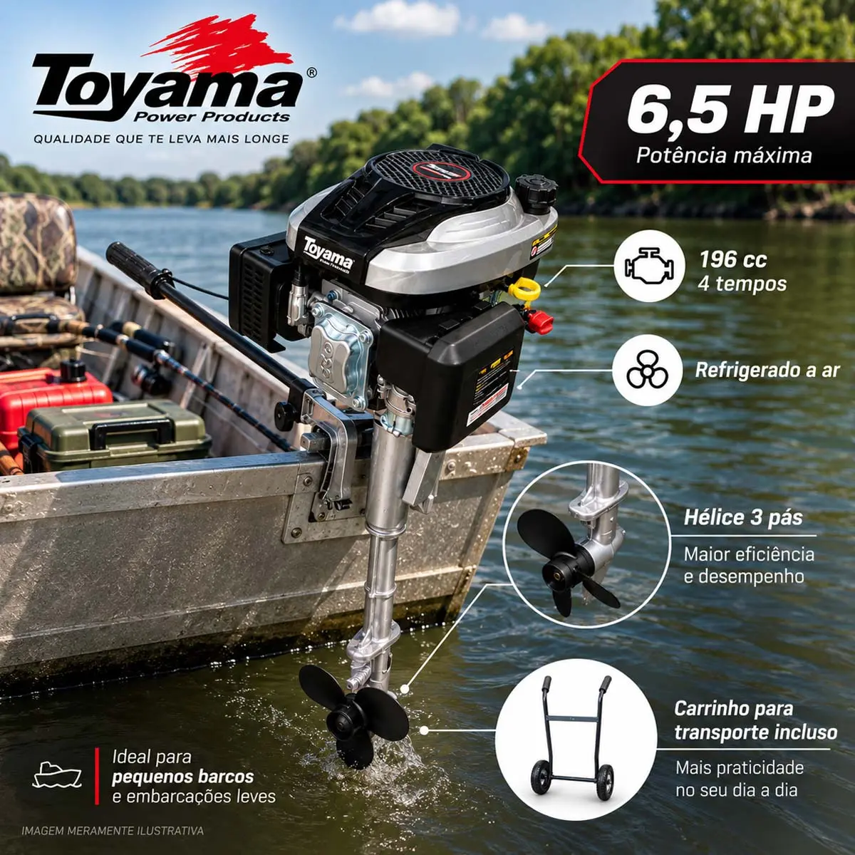 Rabeta Vertical com Motor Toyama 6,5 cv e Carrinho para Transporte