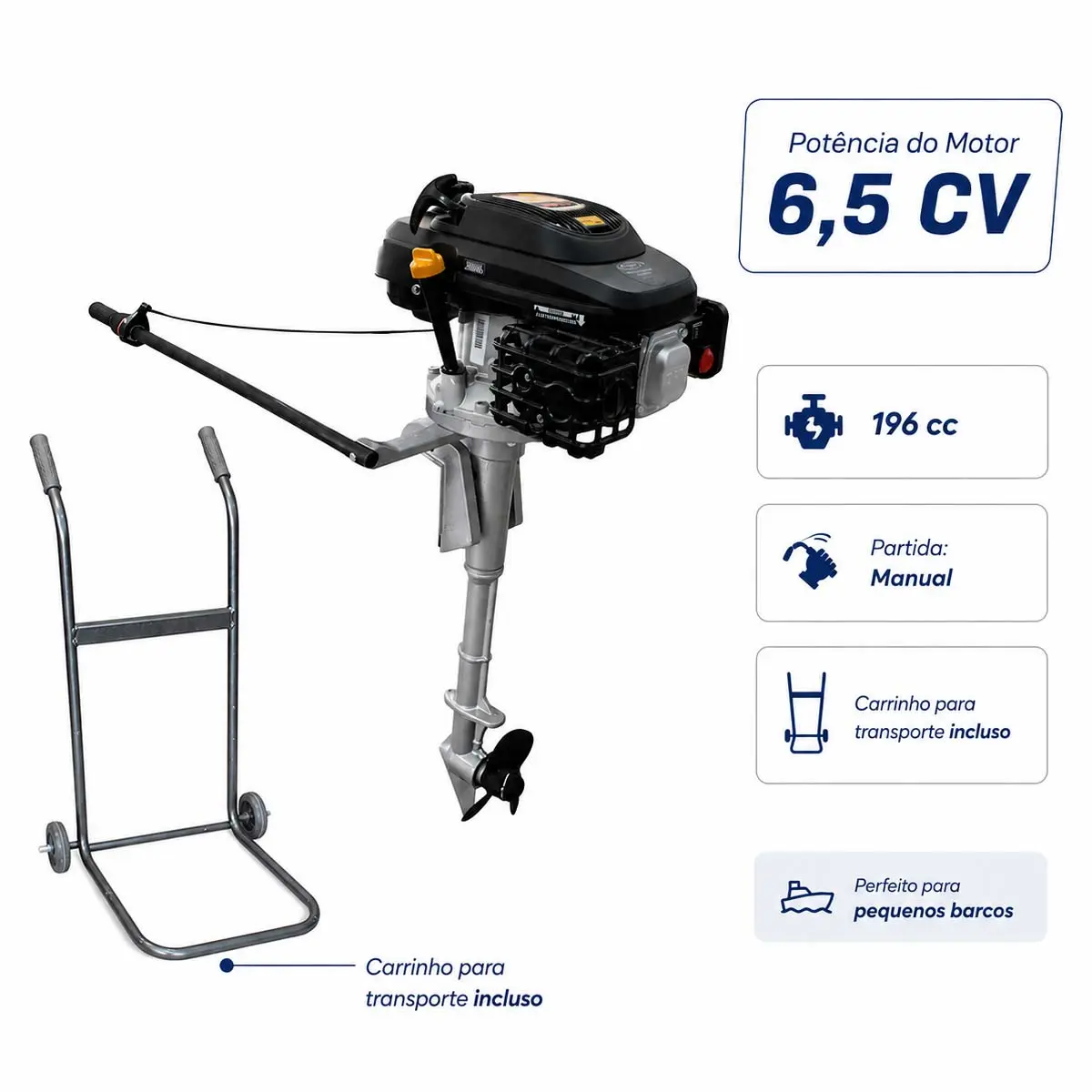 Rabeta Vertical com Motor Buffalo 6,5 cv e Carrinho para Transporte