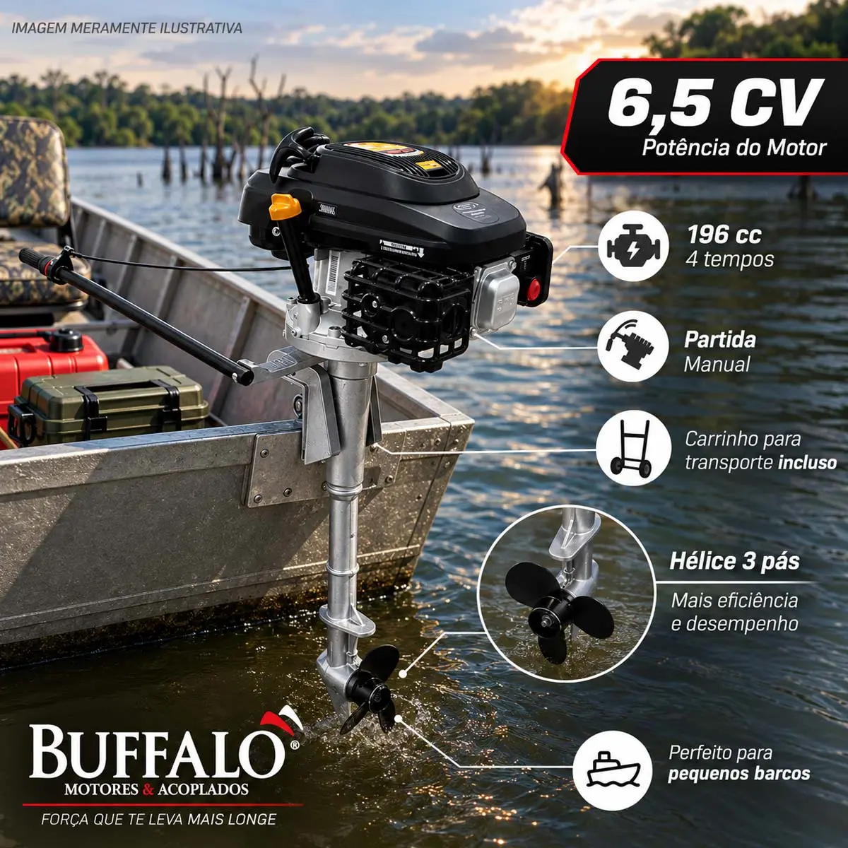 Rabeta Vertical com Motor Buffalo 6,5 cv e Carrinho para Transporte