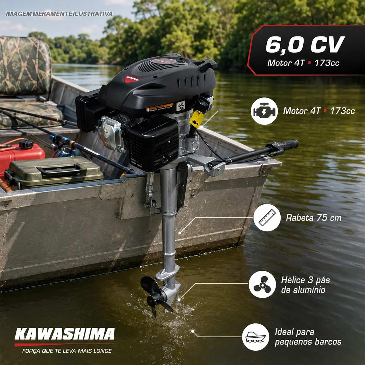 Rabeta Vertical e Motor a Gasolina Kawashima 6,0 cv GV 600-M