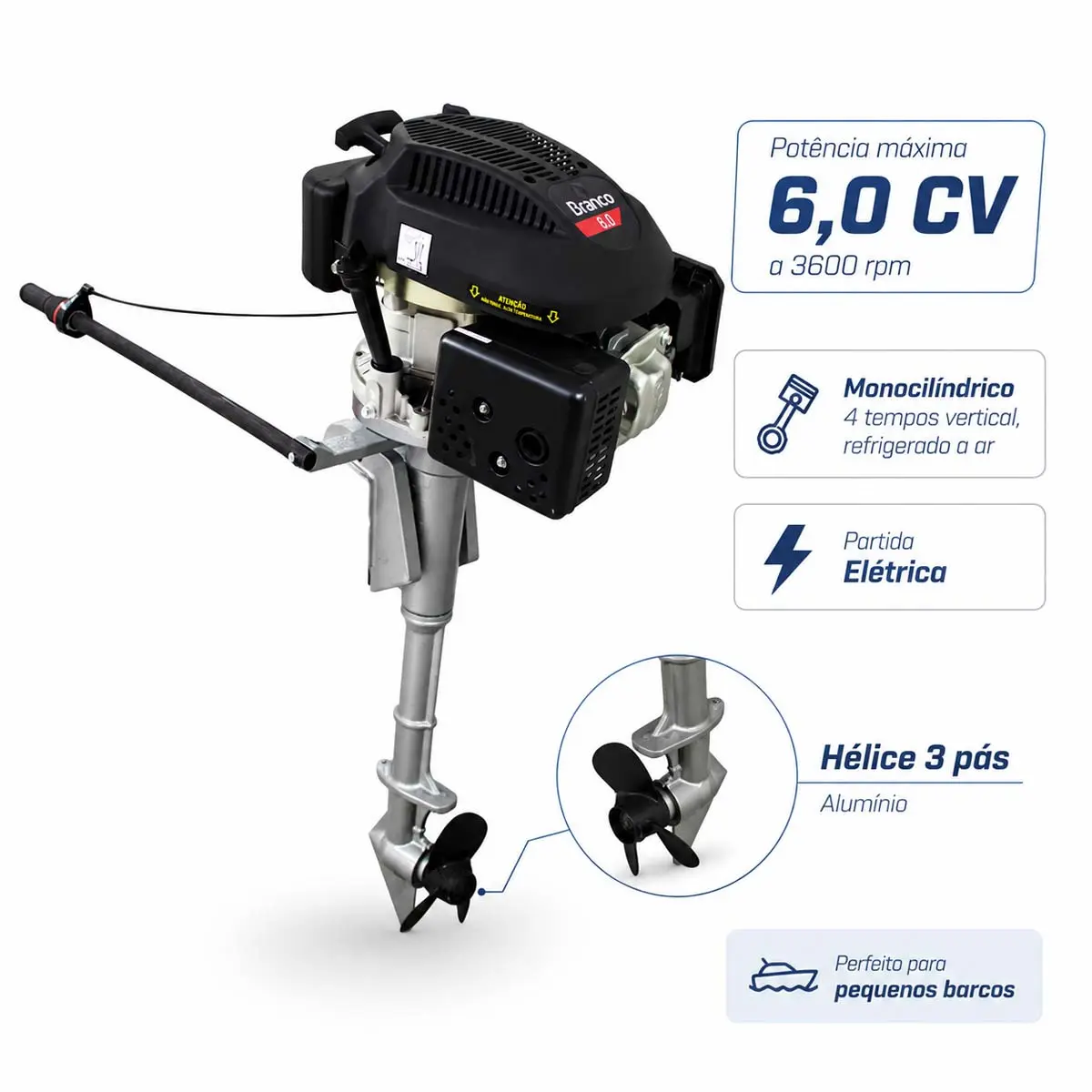 Rabeta Vertical com Motor a Gasolina 6,0 cv Partida Elétrica Branco
