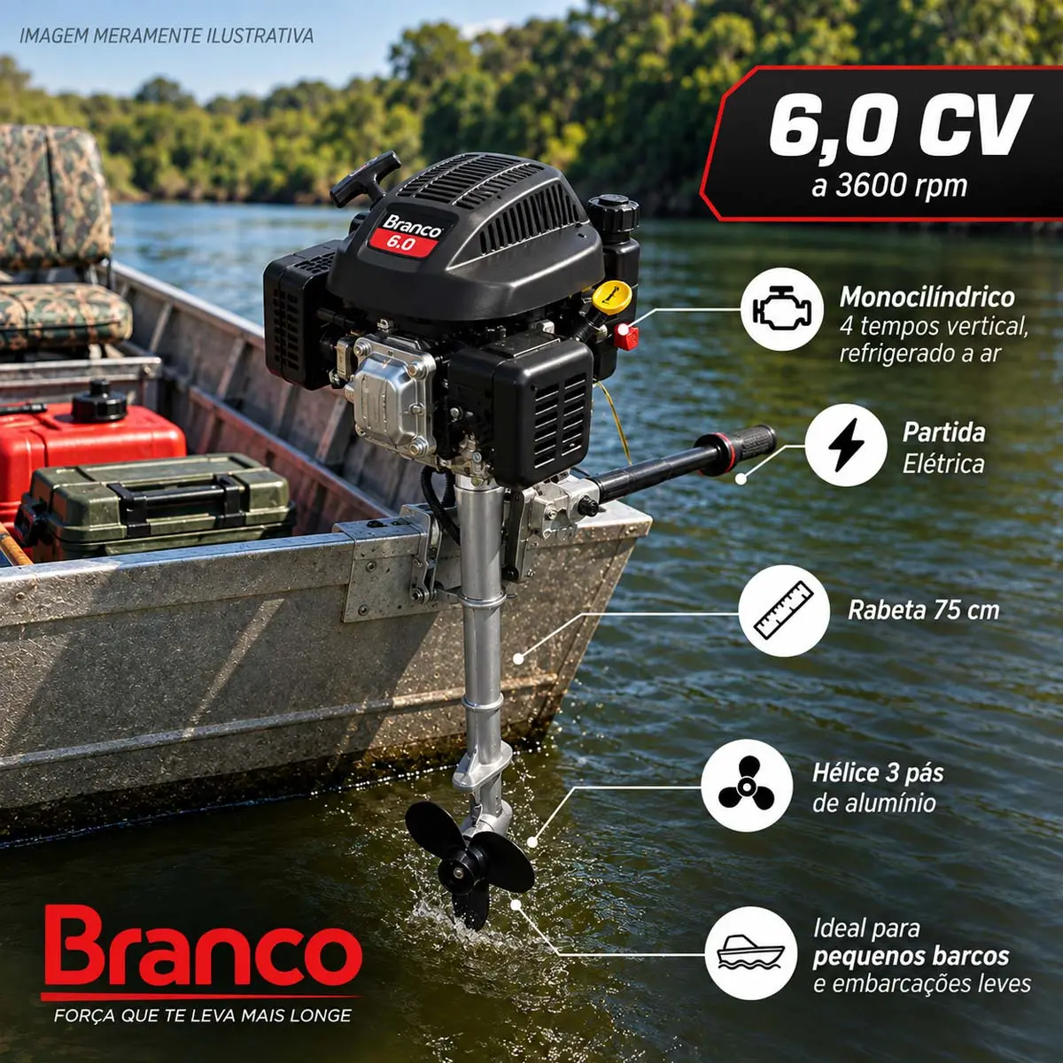 Rabeta Vertical com Motor a Gasolina 6,0 cv Partida Elétrica Branco