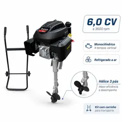 Kit Rabeta Vertical Girafer Branco 6,0 Cv Outboard c/ Carrinho de Transporte