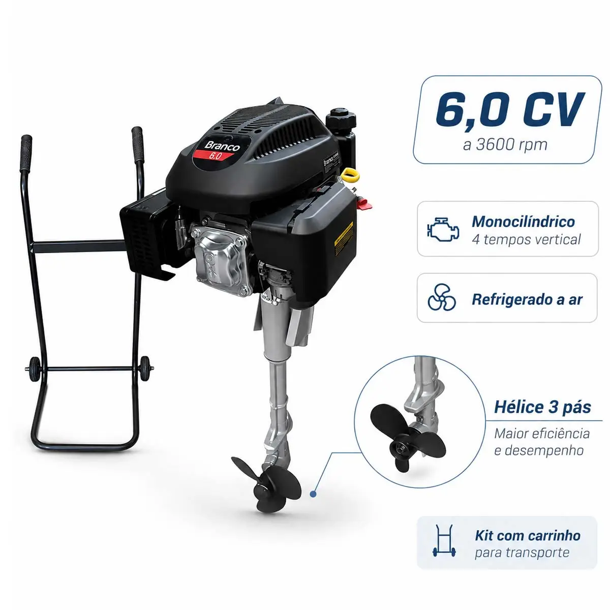 Kit Rabeta Vertical Girafer Branco 6,0 Cv Outboard c/ Carrinho de Transporte