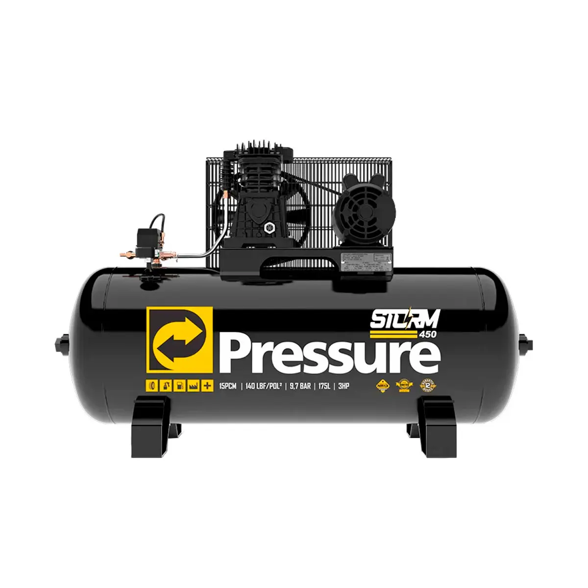 Compressor de Ar Storm 450 15/175L Trifásico 220/380V Pressure