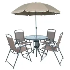Conjunto de Mesa com Tampo de Vidro para Jardim 6 Peças Marrom Kala