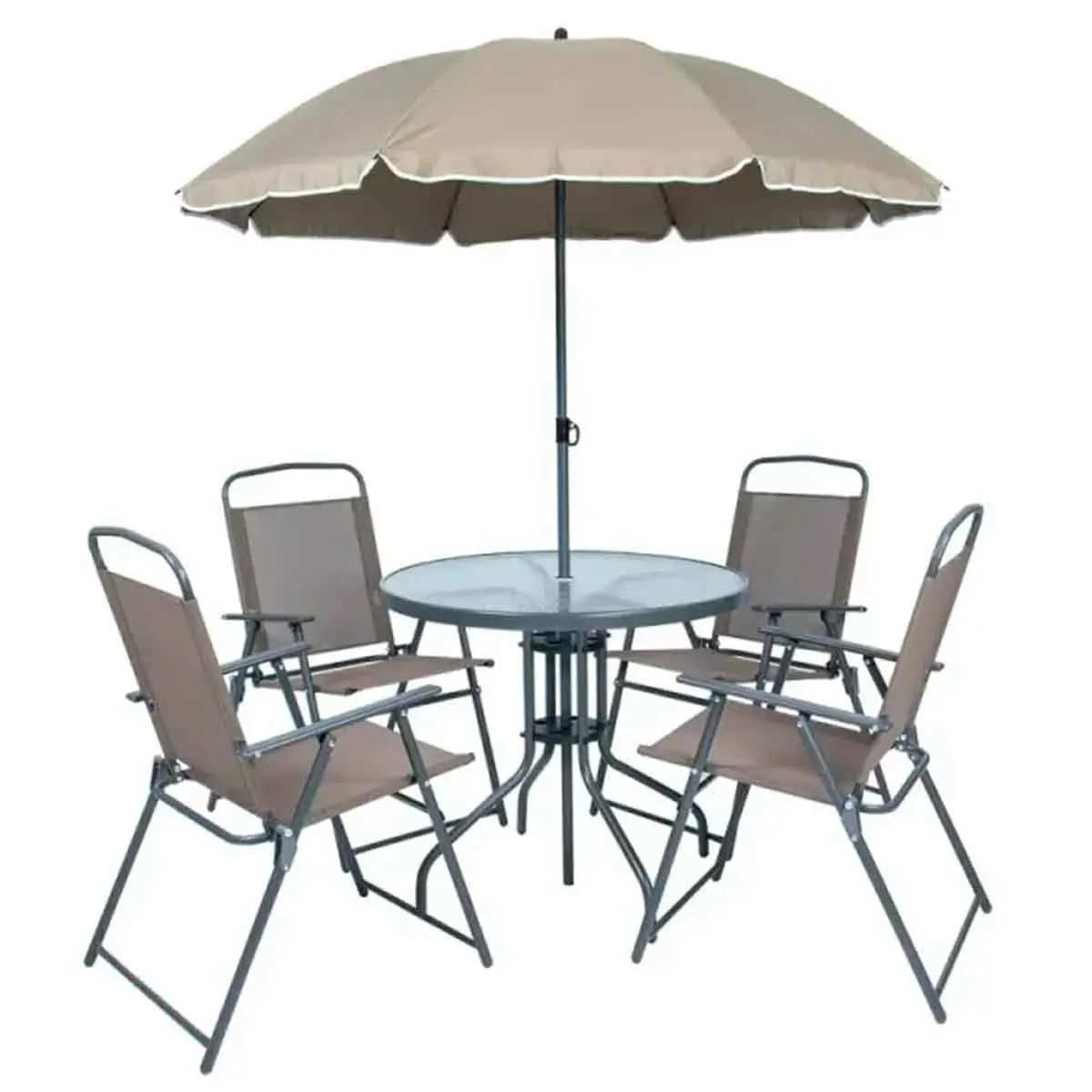 Conjunto de Mesa com Tampo de Vidro para Jardim 6 Peças Marrom Kala