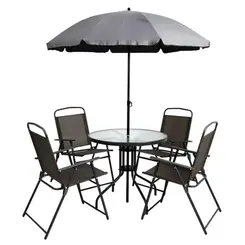 Conjunto de Mesa com Tampo de Vidro para Jardim 6 Peças Cinza Kala