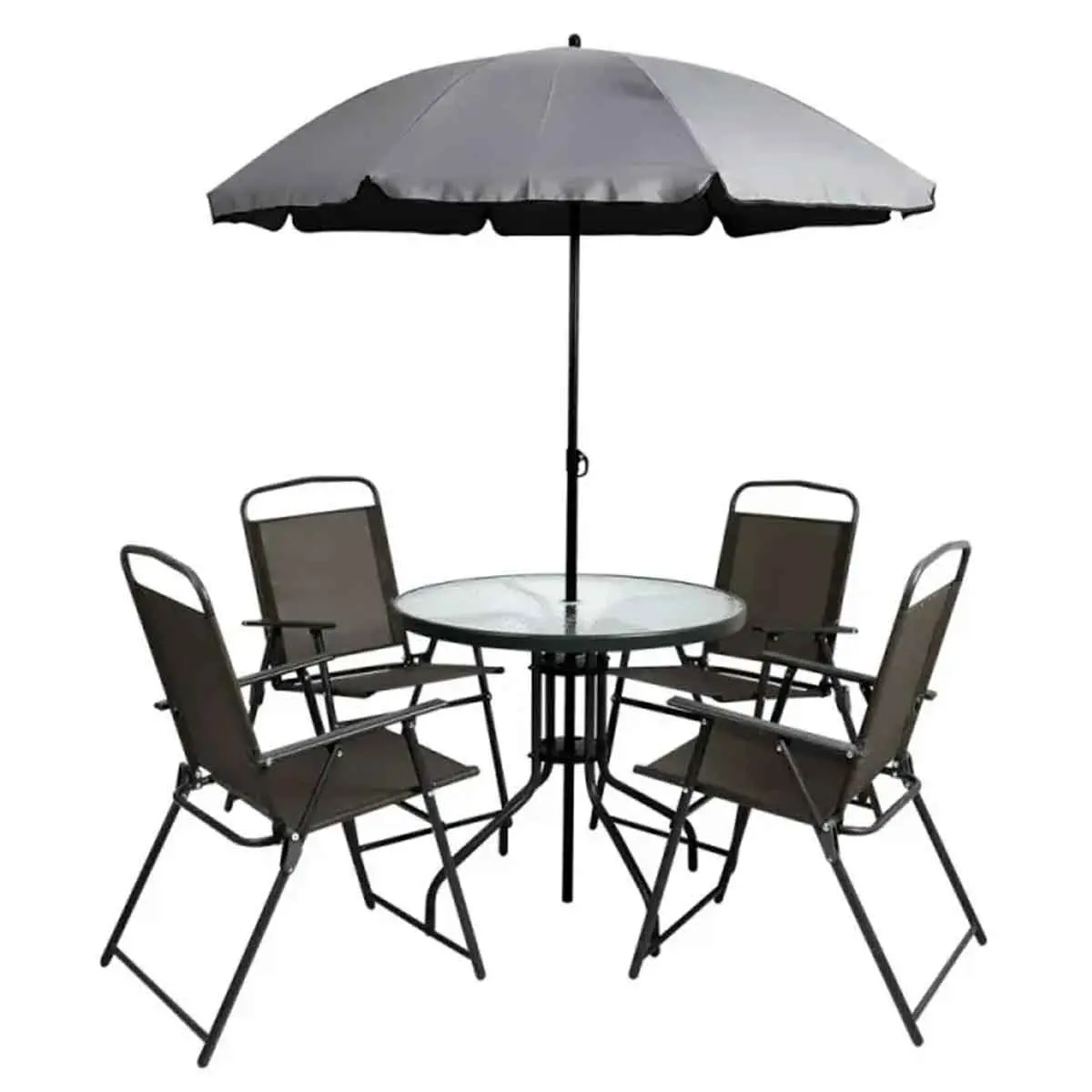 Conjunto de Mesa com Tampo de Vidro para Jardim 6 Peças Cinza Kala