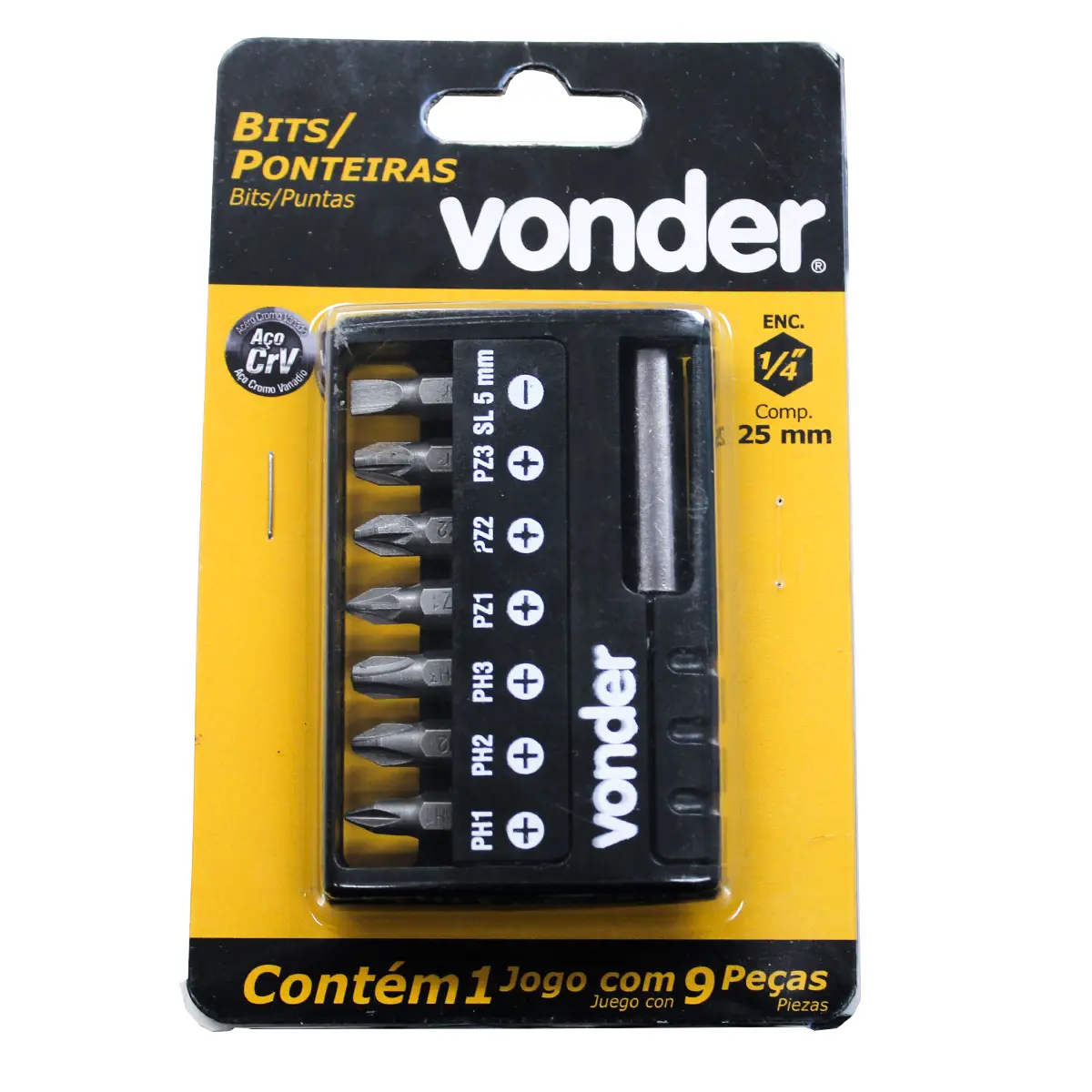 Jogo de Ponteiras Bits 1/4" com 9 Peças Vonder