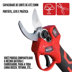 Tesoura de Poda a Bateria 18 V Toyama TBT18SC25C-K2