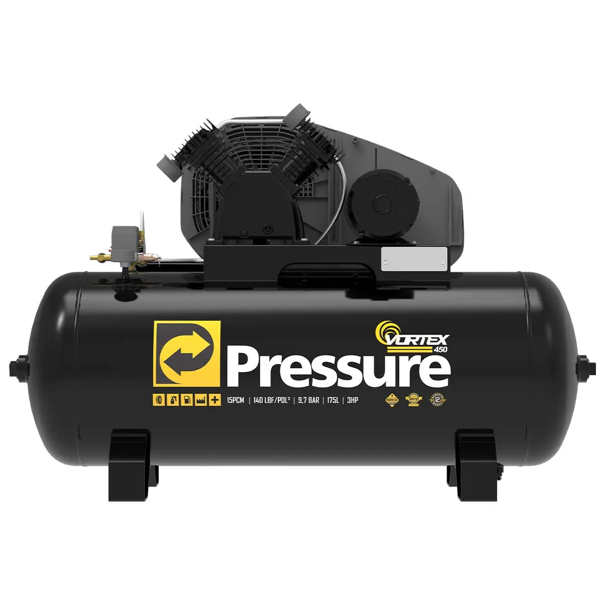 Compressor de Ar Vortex 450 220/380 V 175 LItros Trifásico 3 Hp Pressure