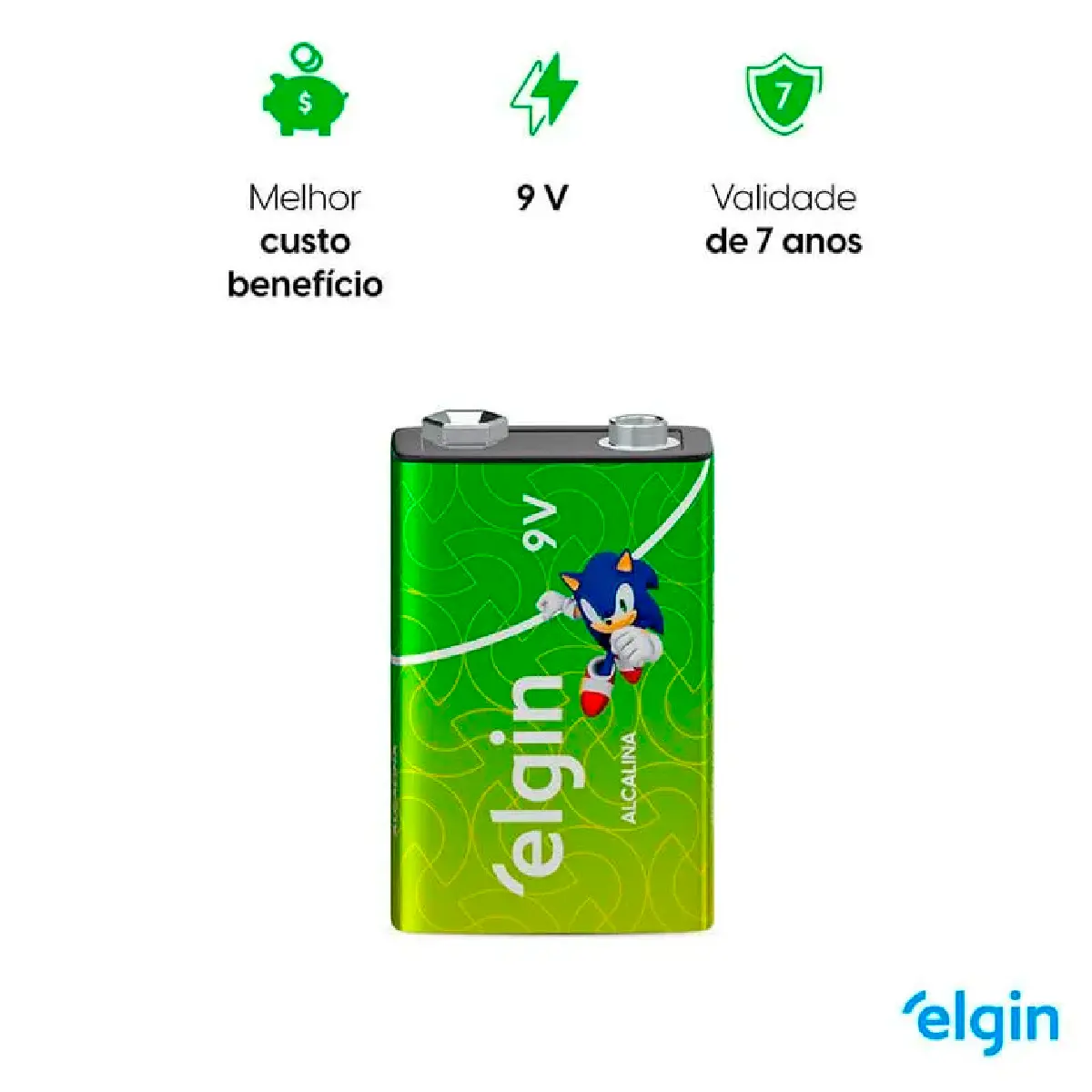 Bateria Alcalina Elgin com 1 unidade 9V Pilha