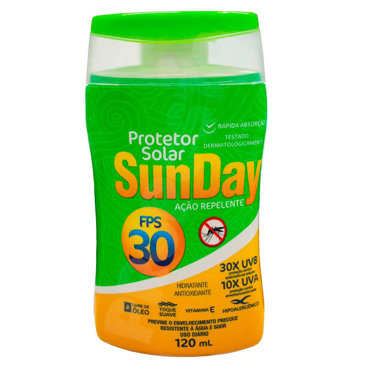 Protetor solar Sunday fator 30 fps ação repelente de 120 mL