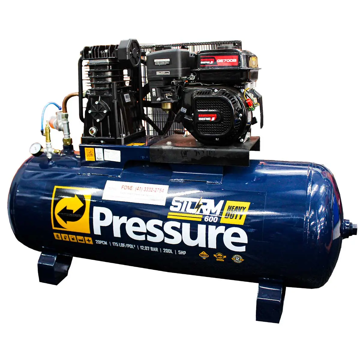 Compressor de Ar Storm 20/200L 175 psi Pressure com Motor a Gasolina 7hp Kawashima