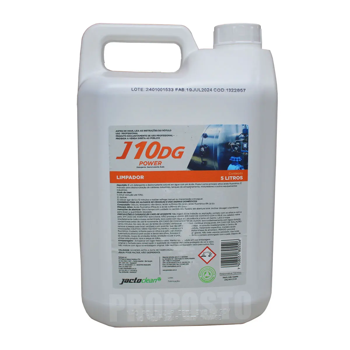 Detergente Ácido Limpa Pedra J10DG Power (5 Litros)