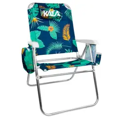 Cadeira Praia Alumínio Havai Porta Copo Bolsa Térmica 5 Posições Kala