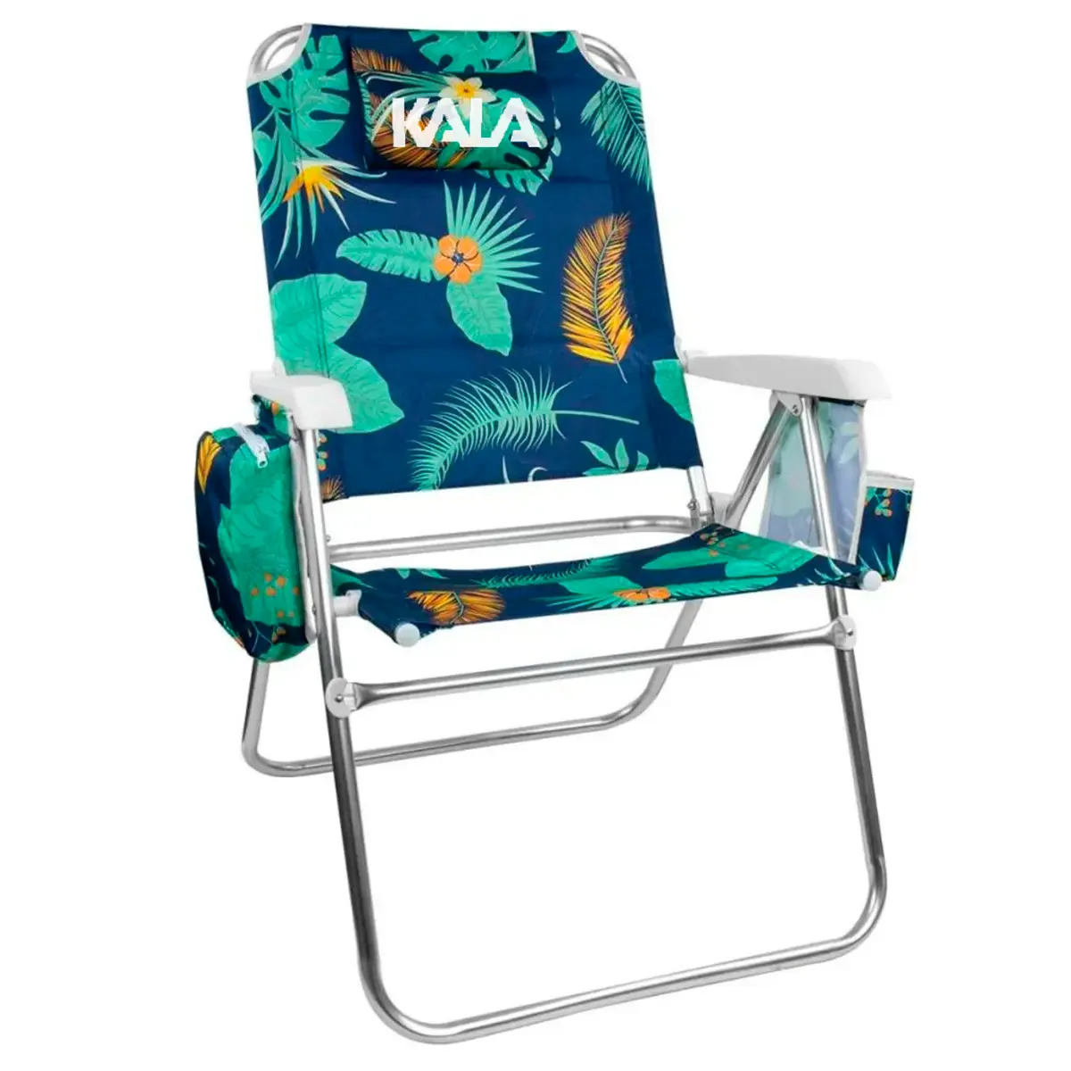 Cadeira Praia Alumínio Havai Porta Copo Bolsa Térmica 5 Posições Kala