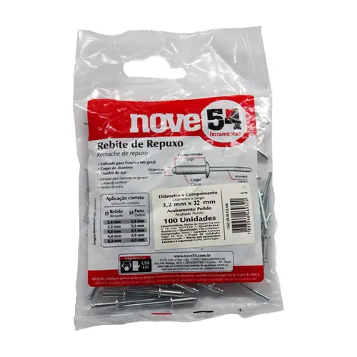 Rebite Alumínio 3,2x12 mm C/100 Peças  Nove54