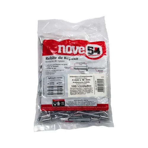 Rebite Alumínio 4x16 mm C/50 Peças  Nove54