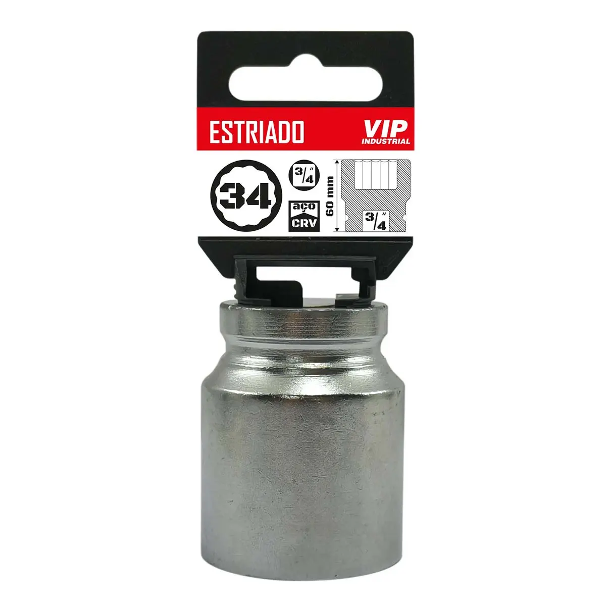 Soquete Estriado Curto 34 mm Encaixe 3/4 VIP 900754
