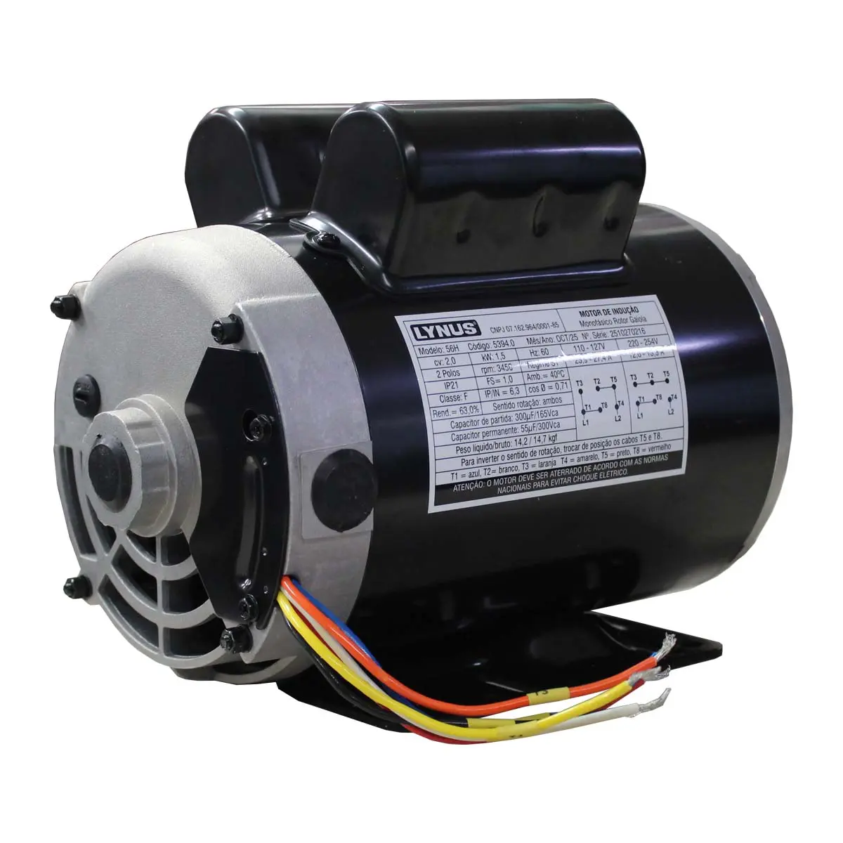 Motor Elétrico 2,0CV 2P Monofásico IP21 NEMA 56H Lynus